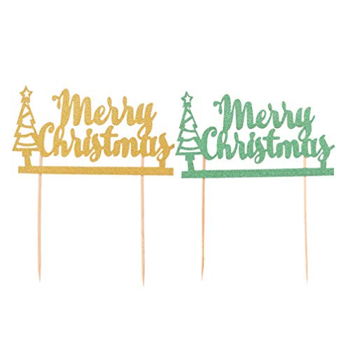 ABOOFAN Glitter Merry Christmas Cake Toppers Christmas Cupcake Toppers Picks Christmas Cake Picks Dessert Pick Topper Ornament for Xmas Home Party Decor 24pcs