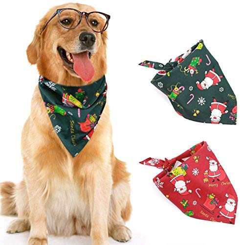 ALoveSoul 2pcs Large Triangle Dog Bandana Bibs Classic Christmas Santa Claus Dog Kerchief Bandana Scarfs Accessories for Medium Large Dogs Pets