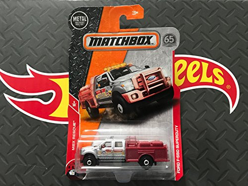 2018 MATCHBOX F-550 SUPERDUTY 65TH ANNIVERSARY RED AND SILVER MBX RESCUE