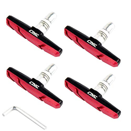 CNC INC 2 Pairs Bicycle V-Brake Pads Bike 70mm V Brake Blocks Set Cantilever Brake Pads Red Black