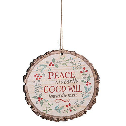 P_ Graham Dunn Peace On Earth Goodwill Towards Men Holly Rustic Bark Look Wood Christmas Ornament P_ Graham Dunn Peace On Earth Goodwill Towards Men Holly Rustic Bark Look Wood Christmas Ornament