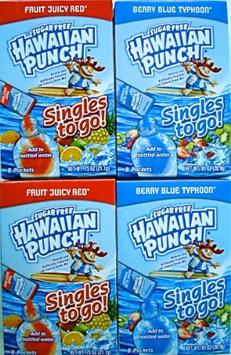 Hawaiian Punch Fruit Juicy Red and Berry Blue Typhoon Singles to Go 4 Boxes