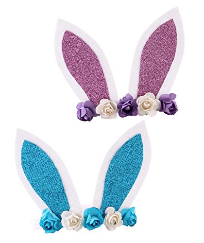 Cute Baby Girls Headband Bunny Rabbit Ears with Sequin Bows for Easter gift JHE01 2Pcs-Set B