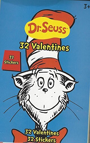 Dr. Seuss Kids Valentines Classroom Exchange Cards 32 Cards with 32 Stickers