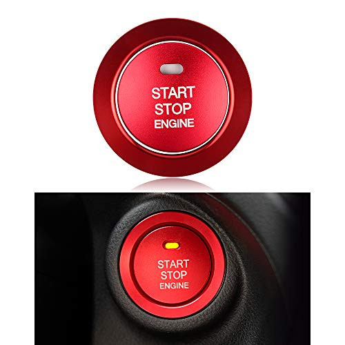 LECART 2Pcs Red Car Engine Start Stop Button Cover Ring Aluminum Alloy Keyless Ignition Start Stop Button Trim Push Button Switch Stickers Compatible for Subaru Forester Legacy Impreza Ascent BRZ XV