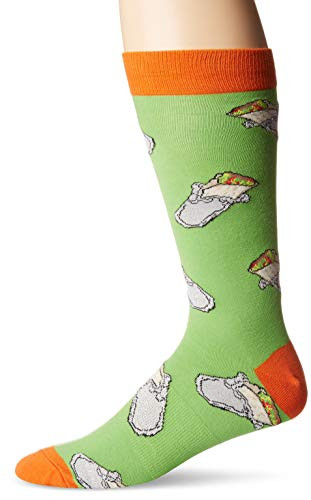 K_ Bell Mens Food and Drink Casual Novelty Crew Socks Burritos Green Shoe Size 6-12