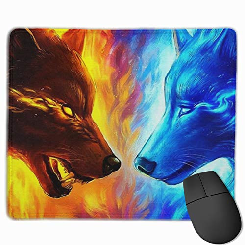 Mouse Pad Customized Fire and Ice Wolves Mousepad Non-Slip Rubber Base Mouse Pads for Computers Laptop Office Desk Accessories Personalized Mouse Pad