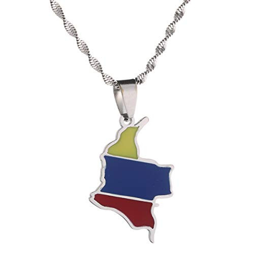 Stainless Steel Map of Colombia Heart Pendant Necklace for Women Colombian Flag Jewelry Silver Color 2 Stainless Steel Map of Colombia Heart Pendant Necklace for Women Colombian Flag Jewelry Silver Color 2