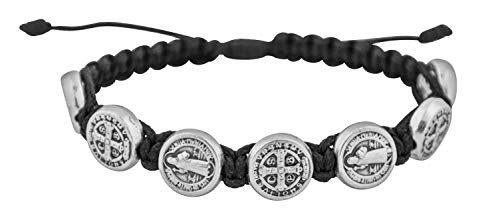 Good Shepherd Creations Kids Adjustable Cord Bracelet with Saint Benedict Medals Black Cord with Silver Medals