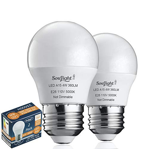Refrigerator Light Bulb LED - SMD A15 4W 40Watt Equivalent - Waterproof E26 Base - 5000K Daylight White - 360 Lumen - Energy Saving  4W Led Appliance Bulb - Replacement Bulbs - 2 Pack