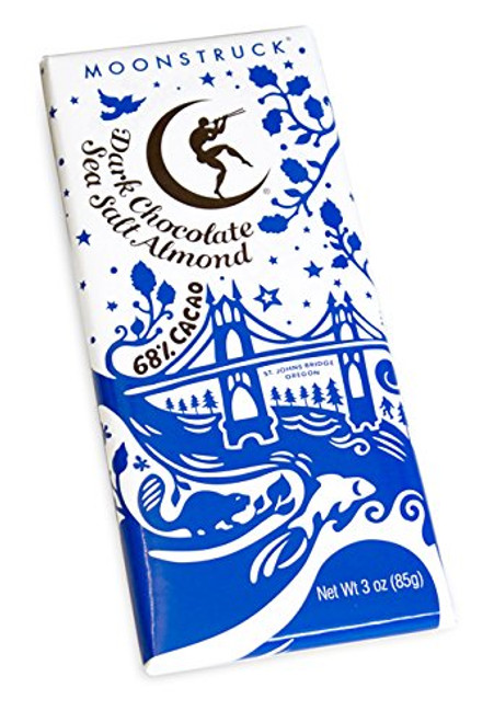 Moonstruck Chocolate Almond Sea Salt Dark Chocolate Bar 3 oz Moonstruck Chocolate Almond Sea Salt Dark Chocolate Bar 3 oz