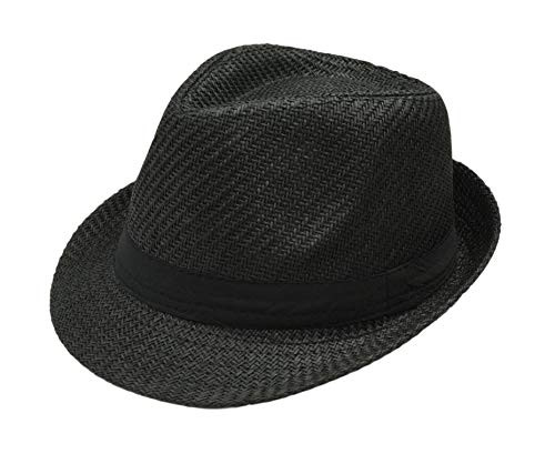 NAVISIMA 1920s Panama Fedora Hats for Men and Women - Straw Sun Fedora Hat with Band - Trilby Summer Beach Hat 1 Pack Black