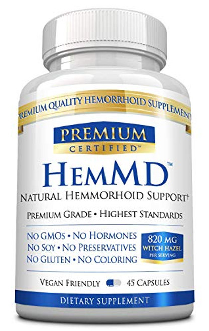 Hem MD Premium- Hemorrhoid Relief Soothe Itching Burning Bleeding- Extra Strength - Vegan Friendly Try Now Risk Free- 45 Veggie Capsules