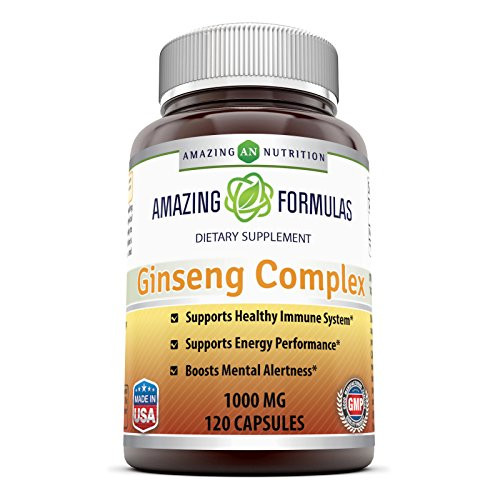 Amazing Nutrition Ginseng Complex - 1000 mg per Serving - Supports Healthy Immune Function Brain Health Promotes Energy Performance and More - 120 Capsules Per Bottle Non-GMOGluten Free