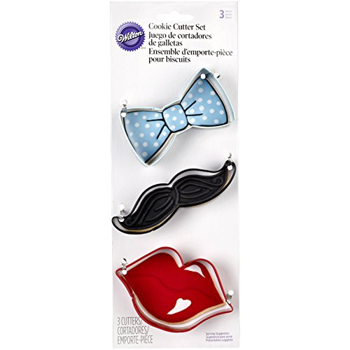 Wilton 2308-0900 3-Piece Cookie Cutters, Tie/Mustache/Lips