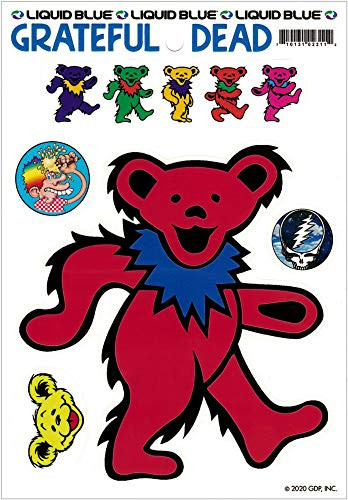 Liquid Blue Grateful Dead Red Dancing Bear - Bumper StickerDecal