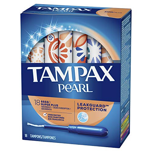Tampax Pearl Tampons Super Plus Absorbency with LeakGuard Braid Unscented 18 Count