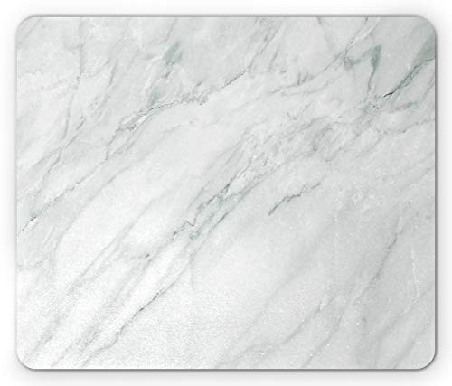 Ambesonne Marble Mouse Pad Stained Marbled Background Image Abstract Textures Monochromatic Design Print Rectangle Non-Slip Rubber Mousepad Standard Size Grey White