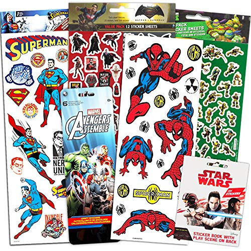 Superhero Stickers for Kids Boys Girls Set ~ Over 800 Licensed Super Hero Stickers on 40 Sheets Featuring Marvel Avengers Spiderman Justice League Batman Superhero and More Party Favors Pack
