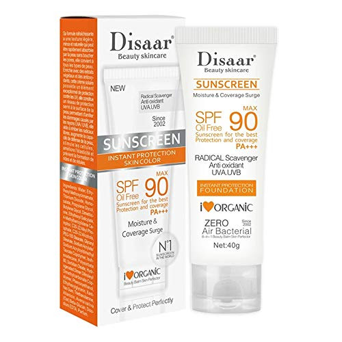 DISAAR BEAUTY SPF 90 Sunscreen Instant Protection UVA UVB Foundation PA Oil Free Sunblock Cover Protect Perfectly Moisturizing Coverage Surge 40g