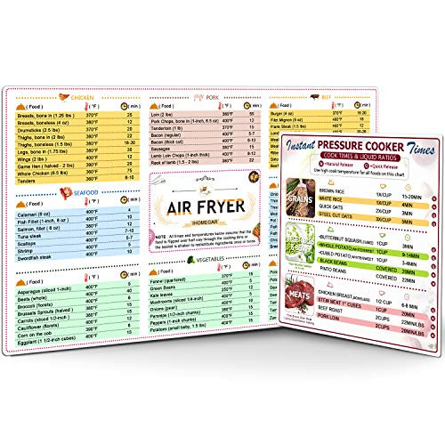 2 Pack Magnetic Cheat Sheet Set Cookbook for Instant Pot and Air Fryer Insta-Pot Accessories?Cooking Times Quick Reference Guide Air Fryer Accessories Stickers for 66 Common Prep Functions