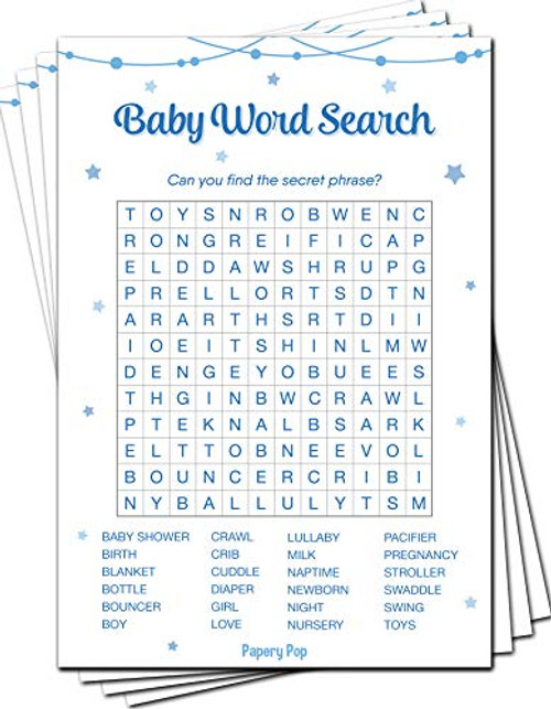 Baby Word Search Game Cards Pack of 50 - Baby Shower Games for Boys - Party Activities Ideas Supplies - Elephant