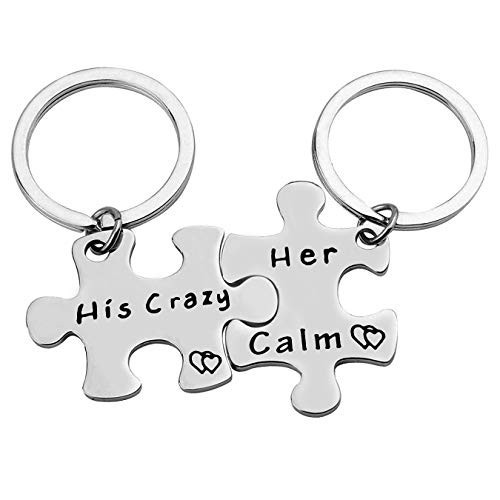 His Crazy Her Calm Couples Gift Keychain Set His and Hers Gift Couple Gifts for Boyfriend Girlfriend Keychain Husband Wife Matching Couples Key Chain