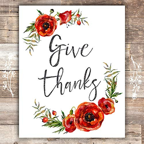 Give Thanks Floral Art Print - Unframed - 8x10