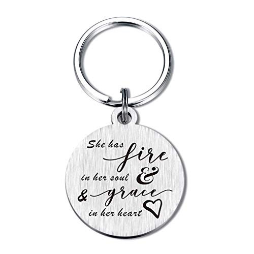 She Has Fire in Her Soul and Grace in Her Heart Mantra Keychain Gifts for Women Wife Girlfriend BFF Friends