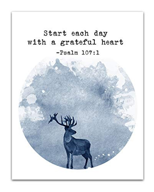 Psalm 1071Start Each Day With a Grateful Heart_ Bible Verse Wall Print- Unframed 11 x 14 Watercolor Print - Inspirational Gift for Family   Friends