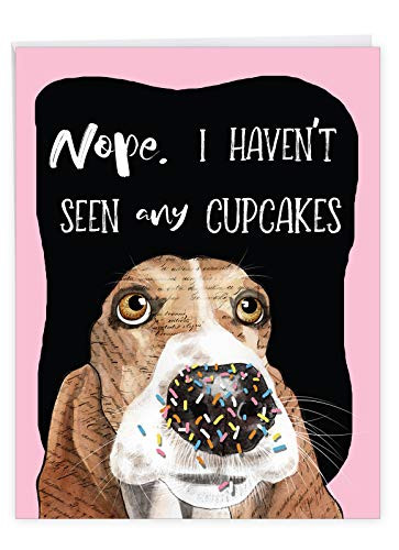 NobleWorks - Large Birthday Card with Envelope 8_5 x 11 Inch - Puppy Dog Humor Group Jumbo Card - Dog Antics Sprinkle Nose J3639ABDG