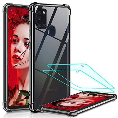 Samsung A21S Case Samsung Galaxy A21S Case with Tempered Glass Screen Protector 2 Pack LeYi Shockproof Crystal Clear Hard PC Bumper Slim Protective Phone Cover Cases for Galaxy A21S Black