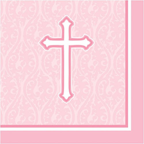 Creative Converting 18 Count Beverage Napkins, Faith Pink