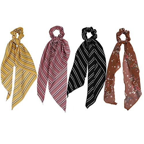 4Pcs Hair Scrunchies Hair Scarf Ponytail Holder Scrunchy Ties Satin Silk Elastic Hair Bands Vintage Accessories for Women Girls