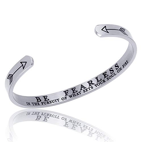 MUERDOU Inspirational Cuff Bracelet Bangle BE Fearless Stainless Steel Engraved for Women Teen Girls with Hidden Message BE Fearless Cuff