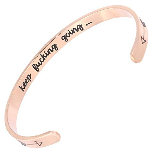 BGAFLOVE Keep Going Bracelets Inspirational Bracelet Cuff Bangle Mantra Quote Keep Going Stainless Steel Engraved Motivational Friend Encouragement Jewelry Gift for Women Teen Girls