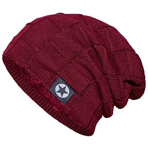 Slouchy Winter Beanie Hats for Guys Men   Women Knit Soft Thick Warm Fleece Lined Skull Caps Red