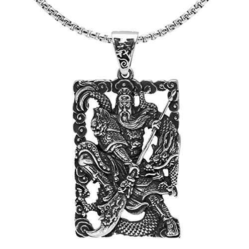 Xusamss Punk Rock Titanium Steel Warrior Guan Yu Dog Tag Pendant Necklace24inches Box Chain Xusamss Punk Rock Titanium Steel Warrior Guan Yu Dog Tag Pendant Necklace24inches Box Chain