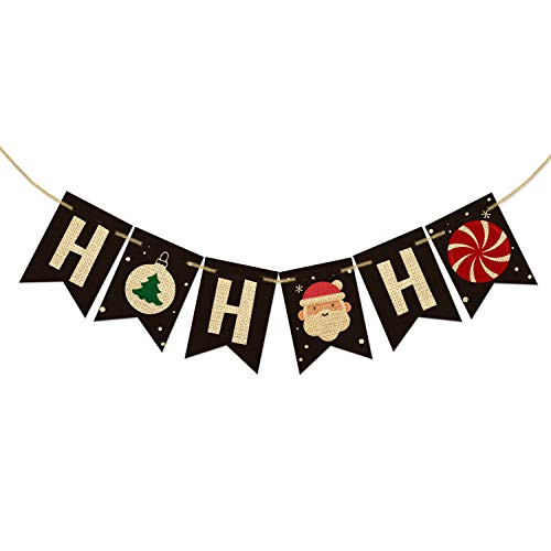 AVOIN Christmas Ho Ho Ho Banner No DIY Required Santa Candy Canes Rustic Pennant Decoration for Winter Holiday Party Doorway Mantels Wall AVOIN Christmas Ho Ho Ho Banner No DIY Required Santa Candy Canes Rustic Pennant Decoration for Winter Holiday Party Doorway Mantels Wall