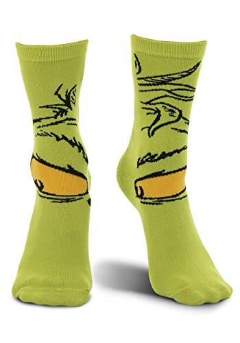 Dr_ Seuss The Grinch Costume Crew Socks for Adults and Teens Green