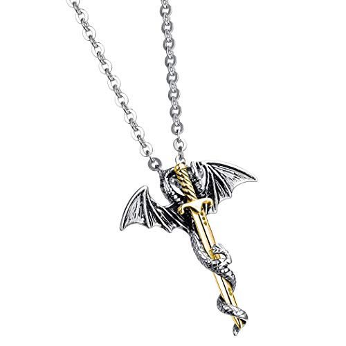 Ineffable Stainless Steel Punk Dragon Chain Pendant Necklace Jewelry Gold