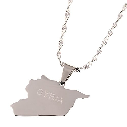 Stainless Steel Syria Map Flag Pendant Necklaces Syrians Jewelry