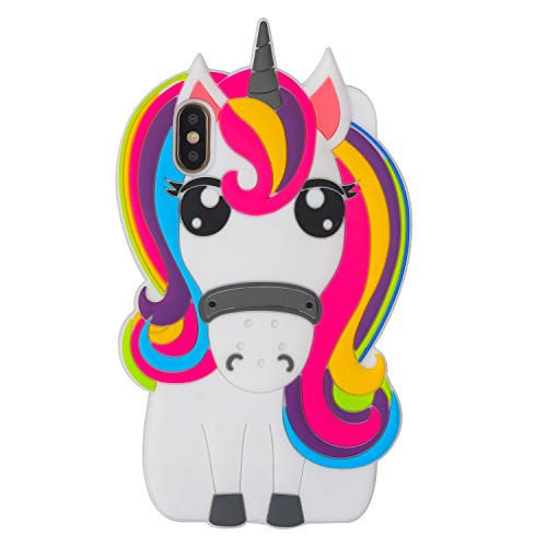 Rainbow Unicorn iPhone XR Case_Awin 3D Cute Kids Girls Cartoon Rainbow Unicorn Horse Animal Soft Silicone Rubber Case for iPhone XR 6_1inch Rainbow Unicorn