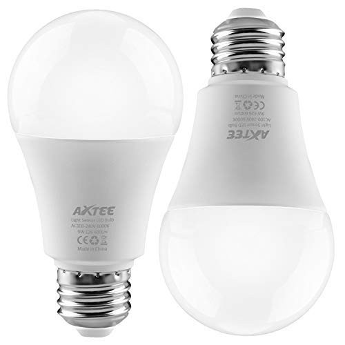Dusk to Dawn Light Bulb Smart Sensor Led Light Bulbs E26/E27 Security Automatic On/Off Solar Outdoor/Indoor for Porch Garage Garden Hallway Veranda (6000k2pack)