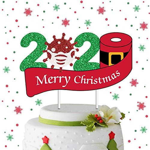 Quarantine Christmas Cake Topper Decorations 2020 Merry Christmas Cake Decorations for Quarantine Xmas Birthday Party Ornament Supplies