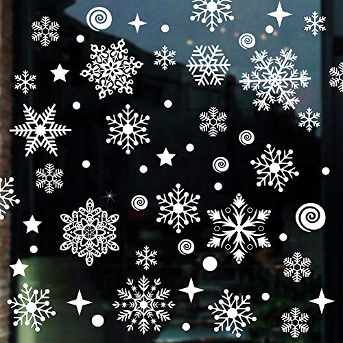 Areally 258 PCS Snowflake Stickers Christmas Window Clings Decals Reusable Static PVC White Snowflakes Stickers for Holiday Celebration Merry Xmas Winter Frozen Theme Party Decorations