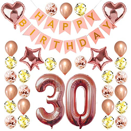 30th Birthday Decorations Smilhap Rose Gold 30 Party Decorations Kit 30th Birthday Banner 30th Number Balloons for Sweet 30th Anniversary Party Decorations