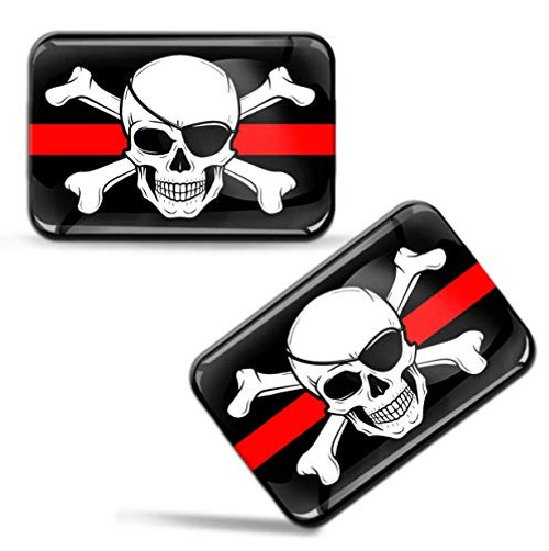 2 x 3D Domed Silicone Stickers Decals Pirates Jolly Roger Skull Crossbones Bones Pirate Flag Car Motorcycle Helmet F 67