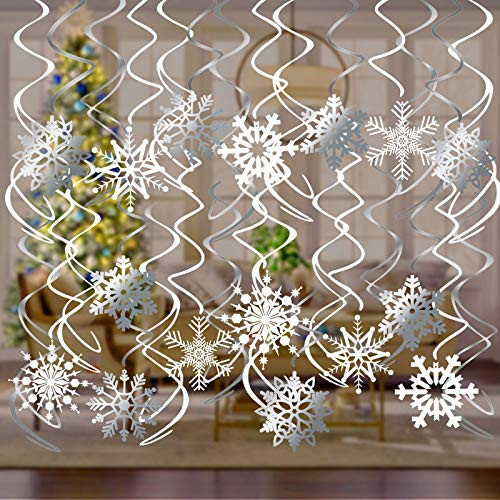 HOWAF Christmas Snowflake Hanging Swirl Decorations30pcs Snowflake Swirls Decoration Garland Foil Ceiling Ornaments for Xmas Winter Wonderland Holiday Party Decor Supplies