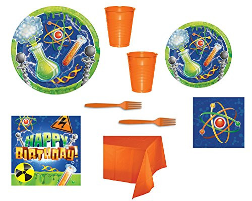 Mad Scientist Science Party Set for 16 Guests - Includes Plates, Napkins, Forks, Cups and Tablecover Mad Scientist Science Party Set for 16 Guests - Includes Plates, Napkins, Forks, Cups and Tablecover